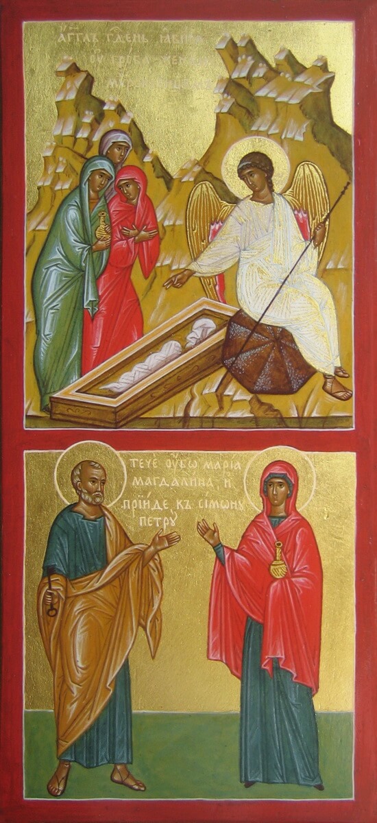 Явление ангела женам-мироносицам, Мария Магдалина и апостол Петр